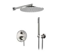 Shower Set Brass Drawing Concealed Wall Hanging Top Head And Hand Curtain Two Functions Hot Cold Mixing Bathroom Faucet(2308-Gun ash,10 inch)