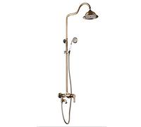 Shower Set Bronze European and American Retro Brushed Copper and Cold Shower Set Brass Shower Faucet 10 Inch Round Top Spray Shower System 3 Modes Double Lift Not Rusting Bathroom