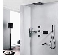 Shower Set In-Wall Black Concealed Shower Set 12 Inch Canopy Top Spray Hot and Cold Embedded Control Valve Practical Bathroom