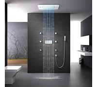 Shower Set Intelligent Music Remote Control Into The Wall Led Concealed Hand Shower Set and Cold Square Waterfall Top Spray Color Change 6 Side Spray Belt Faucet 4 Function Beautif