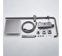 Shower Set Wall Mounted Gray Brass Hot and Cold Diverter Mixer Bathroom Shower Taps Set with 8 Inch Rainfall Shower Head and Handshower, Luxury Shower System,A