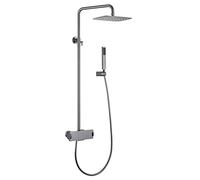 Shower Set Wall Mounted Gray Brass Hot and Cold Diverter Mixer Bathroom Shower Taps Set with 8 Inch Rainfall Shower Head and Handshower, Luxury Shower System,A