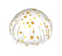 Shower Sparsed Dreamy Stars And Spots - Gorro de ducha para mujer, reutilizable, impermeable, doble capa, con correa elástica, talla única