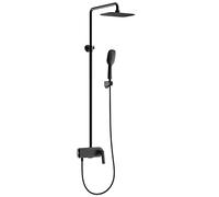 Shower System, 255×190mm Rainfall Shower Head System with Handheld Combo Set, Wall Mounted Shower Faucet Set Complete with Brass Valve and Trim Kit, Height Adjustable,Black