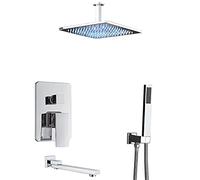 Shower System Bathroom Faucet Chrome LED Rain Shower Bath Faucet Ceiling Mounted Bathtub Shower Mixer Tap Bathroom Shower Faucet Shower Set,12inch Shower Set A
