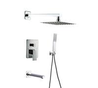 Shower System Bathroom Rain Mixer Shower Combo Set with Tub Spout 8 Inch Shower Head and Handheld Complete Set Shower Faucet Pre- Embedded Valve Body