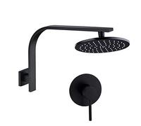 Shower System Black Brass Gooseneck Mixer Shower Faucet Set Wall Mounted Multifunction Single Handle Shower Combo Set with Round Rain Shower Head,12 Inch
