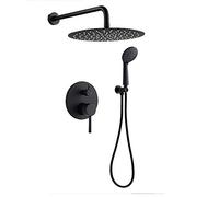 Shower System Black Shower Faucet Set 12 Inch Brass Shower Combo Set Wall Mounted Rain Mixer Shower with 3 Mode Handheld Shower, Stainless Steel Shower Head, Embedded Box