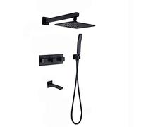 Shower System Black Shower Faucet Set Brass Modern Shower Combo Set Wall Mounted Rain Mixer Shower with 8 Inch Rainfall Shower Head, Handheld Shower, Tub Faucet