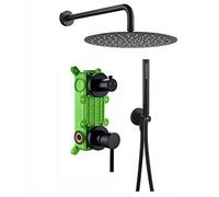Shower System Black Shower Faucet Set Brass Single Handle Shower Combo Set Luxury Rain Mixer Shower with 10 Inch Stainless Steel Shower Head, Handheld Shower, Embedded Box