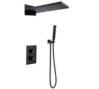 Shower System Black Wall Mounted Conceal Thermostatic Pressurized Waterfall Rain Shower Set 2 Function Rain Fall Style with Handheld Shower Luxury Shower Set,B