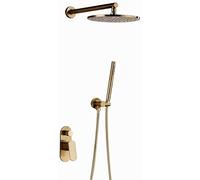 Shower System, Brass Brushed Gold Bathroom Shower Set 8-12" Rianfall Shower Head Shower Faucet Wall Mounted Shower Arm Mixer Diverter, Luxury Shower Set,8 Inch