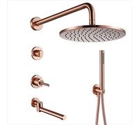 Shower System, Brass Brushed Rose Gold Shower Taps Set Wall Arm Diverter Mixer Handheld Spray Sets with 8-10 Inch Round Rainfall Shower Head and Tub Taps, Luxury Shower Set,8 Inch