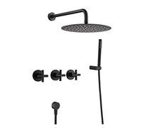 Shower System Brass Shower Faucet Set, Shower Combo Set Luxury Rain Mixer Shower with 10 Inch Stainless Steel Shower Head, Handheld Shower, Embedded Box,Black