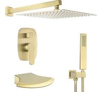 Shower System, Brushed Gold Shower System Waterfall Tub Spout Faucet Set with 10-12 Inch Wall Mounted Rainfall Shower Head Luxury Shower Set,10 Inch