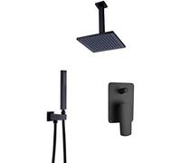Shower System, Ceiling Mounted Brass Black Shower Set Bathroom with 8-12" Square Rainfall Shower Head and Diverter Mixer Handheld Spray Set, Luxury Shower Set,12 Inch