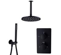 Shower System, Ceiling Mounted Brass Thermostatic Black Shower Set with 8-12 Inch Bathroom Rainfall Shower Faucet Set and with Handheld Shower, Luxury Shower Set,10 Inch