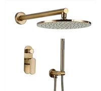Shower System Combo Set Gold Round Bathroom Shower Mixer with Rainfall Shower Head Head Hand Shower Wall- Mounted Shower System-8_in
