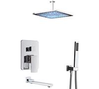 Shower System Concealed Shower Mixer Taps Set Wall Mounted Chrome Shower Faucet Set with Hand Shower and LED Rainfall Shower Head,8 Inch