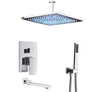 Shower System Concealed Shower Mixer Taps Set Wall Mounted Chrome Shower Faucet Set with Hand Shower and LED Rainfall Shower Head,8 Inch
