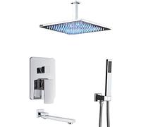 Shower System Concealed Shower Mixer Taps Set Wall Mounted Chrome Shower Faucet Set with Hand Shower and LED Rainfall Shower Head,8 Inch