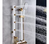 Shower System Golden White Shower Faucet In Wall Shower Mixer System Rainfall Shower Head Brass Body Massage Jet Shower Set Swive Spout,Black and Golden