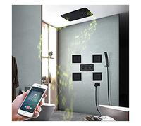 Shower System LED Music Shower Faucet Set Concealed Black Shower Combo Set with Ceiling Mounted Rainfall Shower Head, Handheld Sprayer, Tub Spout and Body Jets,Phone Control