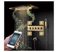 Shower System LED Music Shower Faucet Set Thermostatic Shower Combo Set with Rainfall Shower Head, Handheld Sprayer, Tub Spout and Body Jets,Phone Control