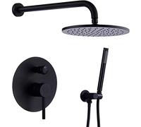 Shower System, Matte Black 12 Inch Brass Round Bathroom Rain Mixer Combo Set Wall Mounted Rainfall Shower Head System, Luxury Shower Set