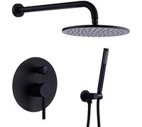 Shower System, Matte Black 12 Inch Brass Round Bathroom Rain Mixer Combo Set Wall Mounted Rainfall Shower Head System, Luxury Shower Set