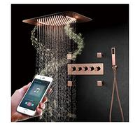 Shower System Music LED Shower Faucet Set Thermostatic Shower Combo Set Rose Gold Rain Mixer Combo Set with Rainfall Shower Head, Handheld Sprayer, Body Jets,Touch Panel Control