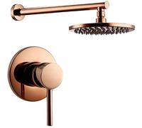 Shower System, Rose Gold Bathroom Solid Brass Shower Diverter Valve Faucet Set with 8-12 Inch Round Shower Head Bathroom Wall Luxury Shower Set,12 Inch