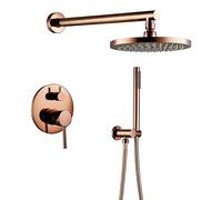 Shower System, Rose Gold Solid Brass Wall Mounted Diverter Valve Shower Set with 8-12 Inch Bathroom Rainfall Shower Faucet Set and Handheld Shower, Luxury Shower Set,12 Inch