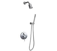 Shower System Round Rainfall Shower Head System with Handheld Combo Set, Wall Mounted Shower Faucet Set Complete with Brass Valve and Trim Kit,Chrome