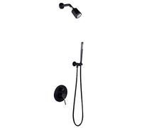 Shower System Round Rainfall Shower Head System with Handheld Combo Set, Wall Mounted Shower Faucet Set Complete with Brass Valve and Trim Kit,Black