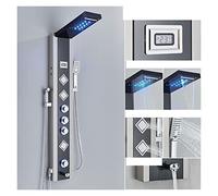 Shower System Set Black LED Shower Panel Waterfall Rain Shower Faucet Set SPA Massage Jet Bath Shower Column Temperature Display Mixer Tap Tower Waterfall Shower for Bathroom (9006x Black Brushed )