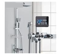 Shower System Set Chrome Bathroom Display Thermostatic Shower Faucet Set Rainfall Bathtub Tap with Bathroom Shelf Water Flow Produces Electricity Waterfall Shower for Bathroom (White Golden B 1)