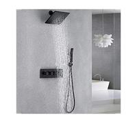 Shower System, Shower Faucet Set Wall Mounted Shower Combo Set Brass Rain Mixer Shower with Handheld Shower, 8 Inch Rainfall Shower Head, 4 Round Handles,Black