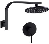 Shower System, Solid Brass Black Bath Shower Set Bathroom Gooseneck Shower Arm 8-12 Inch Round Rain Shower Head One Way Mixer Set, Wall Luxury Shower Set,8 Inch