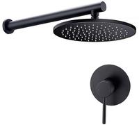 Shower System, Solid Brass Black Bath Shower Set Bathroom Shower Arm 8-12 Inch Round Rain Shower Head One Way Mixer Set, Wall Mounted Luxury Shower Set,12 Inch