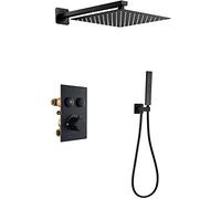 Shower System Thermostatic Black Shower Faucet Set Wall Mounted Rainfall Shower Head System with Handheld Shower Set Rain Mixer Shower Combo Set,12 Inches