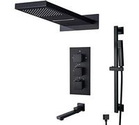 Shower System Thermostatic Concealed Shower Faucet Set Matte Black Wall Mounted Anti Scald Shower Set with Hand Shower and Rainfall Shower Head Advanced Air Injection Technology