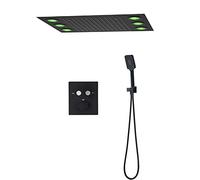 Shower System Thermostatic Shower Faucet Set LED RGB Rain Mixer Shower Combo Set Concealed Black Shower Fixture with 500 * 360mm Rain Shower Head, Han,Showerheads