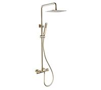 Shower System Thermostatic Shower Faucet Set Wall Mounted Rain Mixer Shower Combo Set with Bathtub Spout, 12 Inch High Pressure Rain Shower Head, Brus,Showerheads