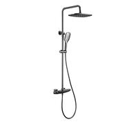 Shower System Thermostatic, Wall Mounted Shower Faucet Set for Bathroom with Adjustable Rain Shower Head and 3-Function Handheld, Waterfall Bath Filler, Gray