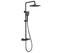 Shower System Thermostatic, Wall Mounted Shower Faucet Set for Bathroom with Adjustable Rain Shower Head and 3-Function Handheld, Waterfall Bath Filler,Black