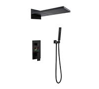 Shower System, Wall Mounted Conceal Digital Display LED Black Pressurized Waterfall Rain Shower Systems 2 Function Rain Fall Style with Handheld Shower, Luxury Shower Set,A