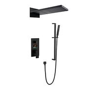Shower System, Wall Mounted Conceal Digital Display LED Black Pressurized Waterfall Rain Shower Systems 2 Function Rain Fall Style with Handheld Shower, Luxury Shower Set,A