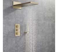 Shower System, Wall Mounted Conceal Thermostatic Shower Faucet Set Black Brass Square Rain Fall Style in Wall Luxury Shower Set,Black