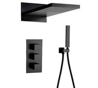 Shower System, Wall Mounted Conceal Thermostatic Shower Faucet Set Black Brass Square Rain Fall Style in Wall Luxury Shower Set,Black